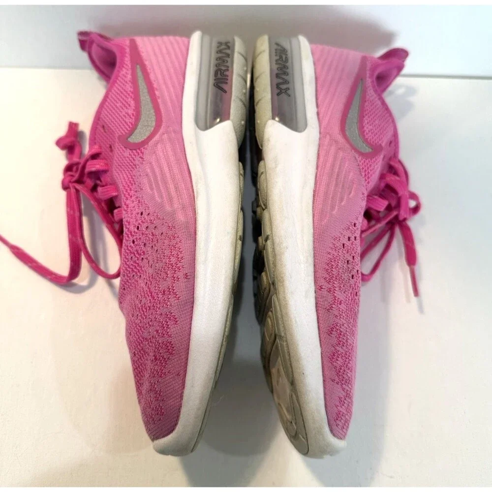 Nike Air Max Sequent 4 Running Shoes AO4486 Pink Silver Womens Size 7 Sneakers